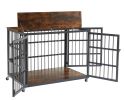 Furniture style dog crate wrought iron frame door with side openings, Rustic Brown, 43.3''W x 29.9''D x 33.5''H.