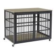 Furniture style dog crate wrought iron frame door with side openings, Grey, 43.3''W x 29.9''D x 33.5''H.