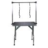 NEW HIGH QUALITY FOLDING PET GROOMING TABLE STAINLESS LEGS AND ARMS BLACK RUBBER TOP STORAGE BASKET