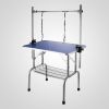 NEW HIGH QUALITY FOLDING PET GROOMING TABLE STAINLESS LEGS AND ARMS BLUE RUBBER TOP STORAGE BASKET