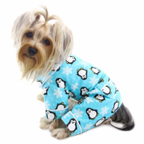 Penguins & Snowflake Flannel PJ with 2 Pockets (Color: Turquoise, size: XL)