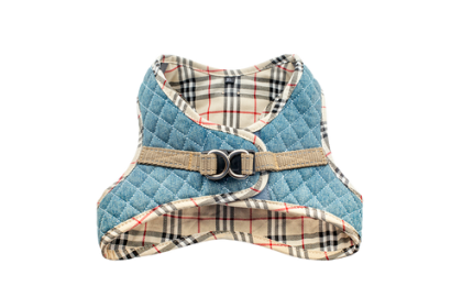 Step-In Denim Harness (Color: Denim & Beige Plaid, size: XS)