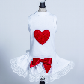 Laced Puff Heart Dress (Color: Red, size: large)