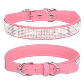 Pet Collar Shiny Artificial Rhinestone Dog Collar For Puppy And Cat; Microfiber Cat Collar (Color: Pink, size: XS)