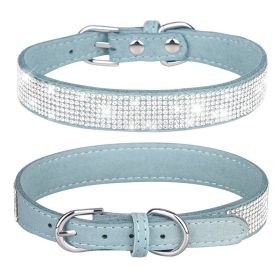 Pet Collar Shiny Artificial Rhinestone Dog Collar For Puppy And Cat; Microfiber Cat Collar (Color: light blue, size: XS)