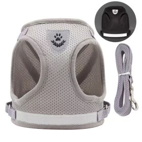 No Pull Pet Harness Vest For Dog & Cat; Step-in Puppy Harness For Small Medium Dogs; Reflective Strip (Color: Grey, size: L)