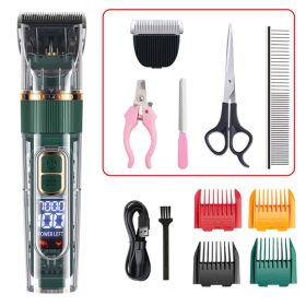 Dog Hair Clippers Set Low Noise Rechargeable Cordless For Dogs; Dog Grooming Clippers (Color: Green, Items: Set Version)