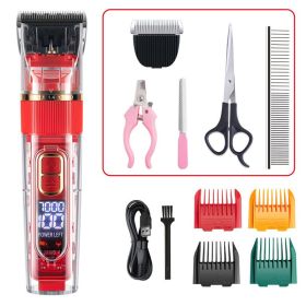 Dog Hair Clippers Set Low Noise Rechargeable Cordless For Dogs; Dog Grooming Clippers (Color: Red, Items: Set Version)