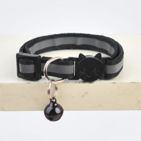 Pet Collar For Dog & Cat; Reflective Cat Collar With Bell; Dog Collar With Cartoon Cat Head (Color: Reflective black)