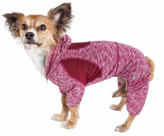 Pet Life Active 'Downward Dog' Heathered Performance 4-Way Stretch Two-Toned Full Body Warm Up Hoodie (Color: Red, size: medium)