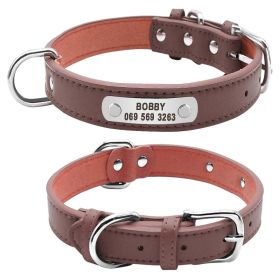 PU Leather Dog Collar Durable Padded Personalized Pet ID Collars Customized for Small Medium Large Dogs Cat Red Black Brown (Color: Brown, size: M)