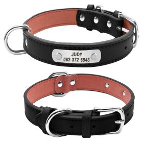 PU Leather Dog Collar Durable Padded Personalized Pet ID Collars Customized for Small Medium Large Dogs Cat Red Black Brown (Color: Black, size: S)